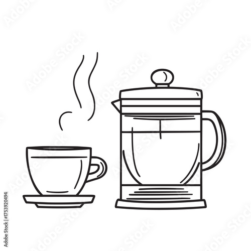 sketch outline illustration of fresh coffee brewed outdoors