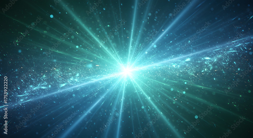 Naklejka premium Abstract digital art depicting a radiant light burst, surrounded by glowing particles and streaks