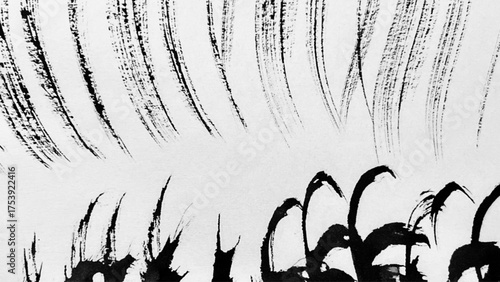 abstract painting drawn with a brush, rough lines drawn with ink and brush, drawing of rough lines painted with a brush