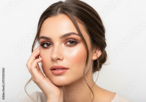 Beautiful woman with makeup isolated on white background