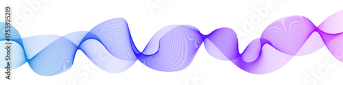 Abstract gradient wave made of fine lines with smooth blue and purple tones isolated on transparent background