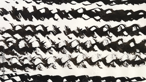 A hand-drawn wave illustration with a brush, brush-drawn rough lines, brush-drawn drawing