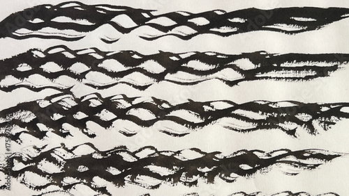 A hand-drawn wave illustration with a brush, brush-drawn rough lines, brush-drawn drawing