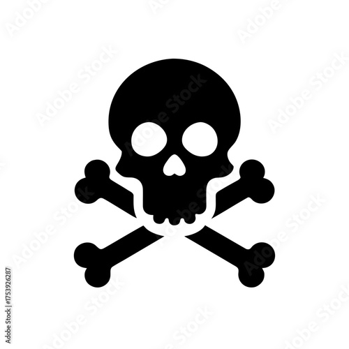 Black skull and crossbones simple design on transparent background silhouette