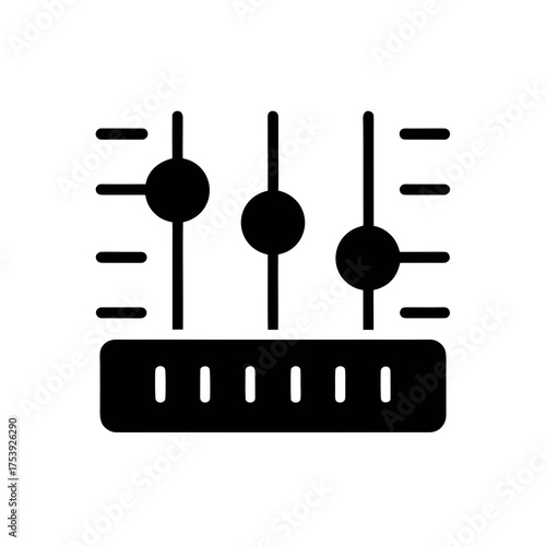 Three vertical sliders with round knobs on transparent background silhouette