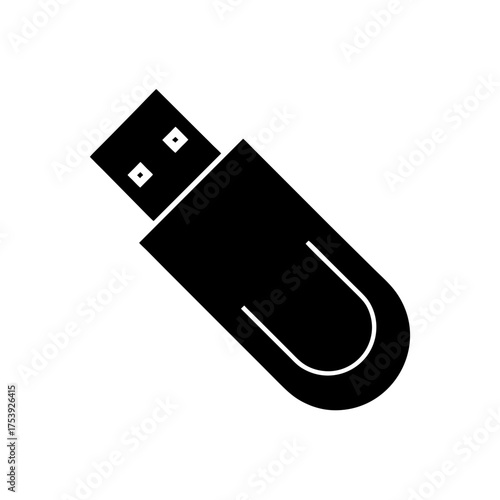 Black silhouette of a usb flash drive icon on transparent background