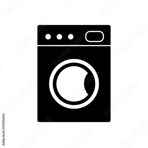 Illustration of a black washing machine on transparent background silhouette