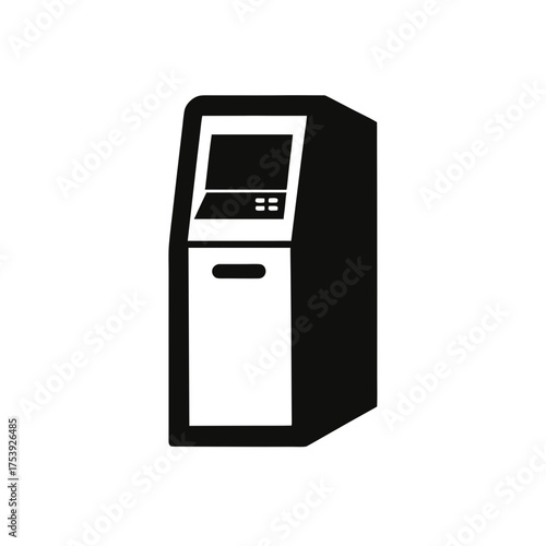 Isolated atm machine in black and white art on transparent background silhouette