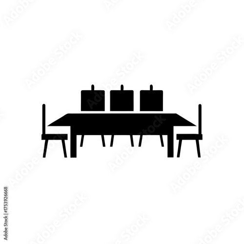 Table and chairs in a dining room setting on transparent background silhouette