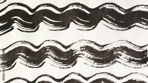 A hand-drawn wave illustration with a brush, brush-drawn rough lines, brush-drawn drawing