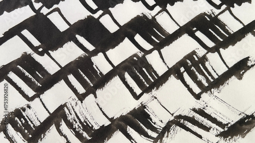 abstract painting drawn with a brush, rough lines drawn with ink and brush, jagged band drawing painted with a brush