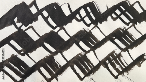abstract painting drawn with a brush, rough lines drawn with ink and brush, jagged band drawing painted with a brush