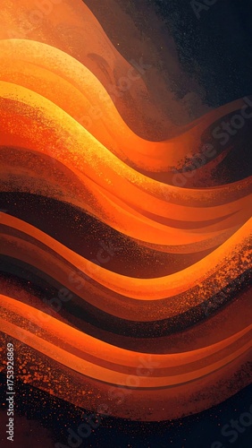 Abstract artistic depiction of flowing, wavy lines in warm orange hues. A textured, dark background