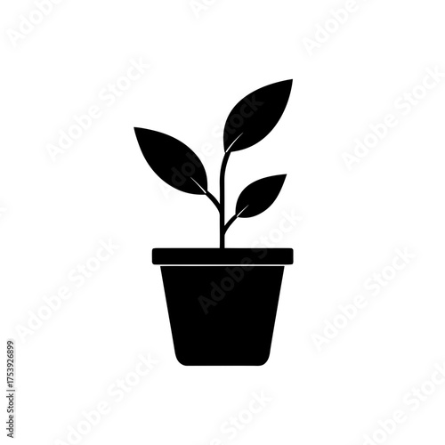 Silhouette of a plant in a flowerpot icon on transparent background