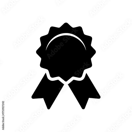 Black rosette award with ribbon silhouette on transparent background