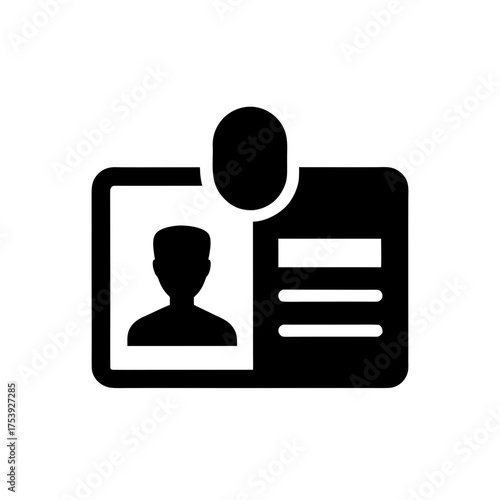 Black identification card with portrait icon on transparent background silhouette