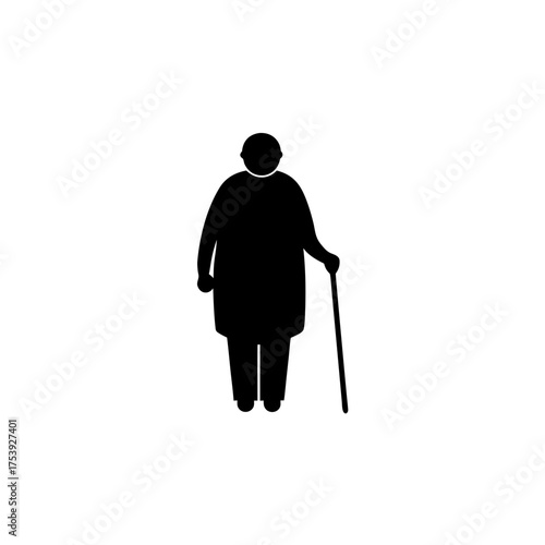 Silhouette of an elderly woman with cane on transparent background