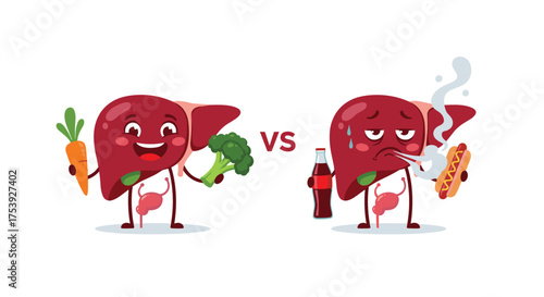 Healthy vs unhealthy liver eating habits illustrating the impact of nutrition on organ health.