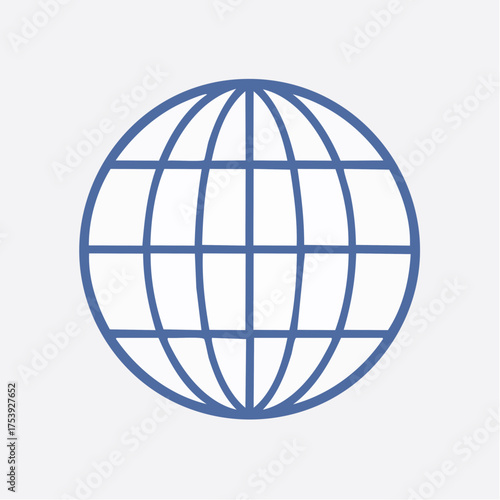 A simple blue line art icon of a globe, representing the world and global connection.