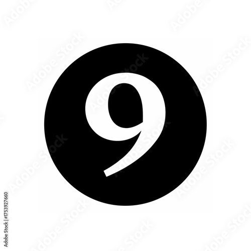 Number nine in a black circle on white art on transparent background silhouette