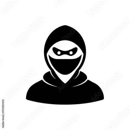 Silhouette of a person wearing a mask hood on transparent background