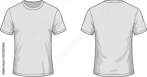 Plain light gray t shirt front and back view, blank apparel template, fashion clothing mockup, casual short sleeve garment illustration, unisex design, vector style