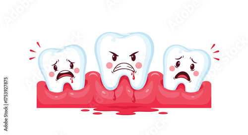 Illustration of unhappy teeth suffering from gum bleeding and dental pain