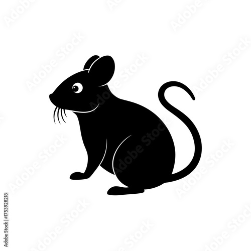Silhouette of a black cartoon style mouse on transparent background