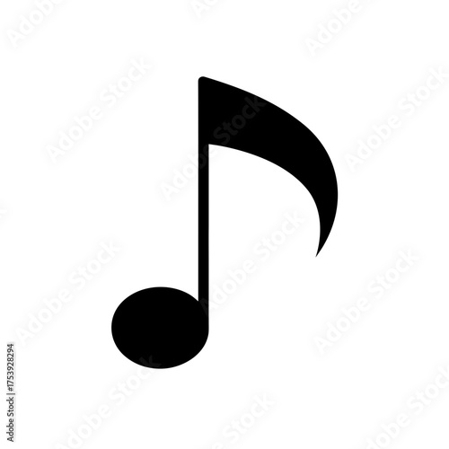 Illustration of a single musical eighth note on transparent background silhouette