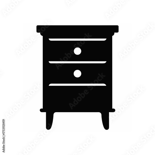 Silhouette of a two drawer bedside table on transparent background