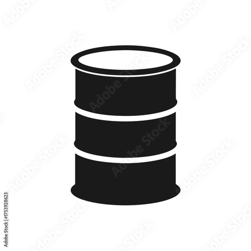 Illustration of a black metal oil barrel on transparent background silhouette