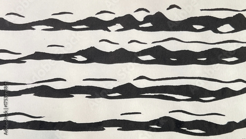 A hand-drawn wave illustration with a brush, brush-drawn rough lines, brush-drawn drawing