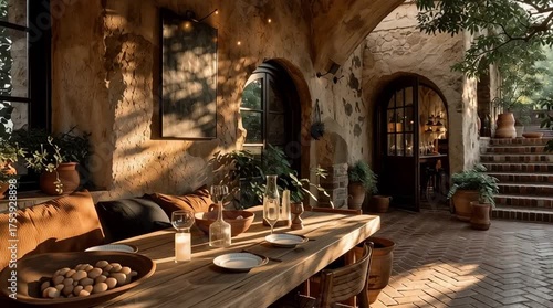 Rustic Mediterranean Dining Room with Natural Light
