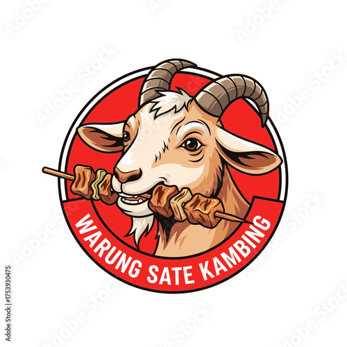 "Warung Sate Kambing" Circular Logo with Lighter Cartoon Goat and Skewers