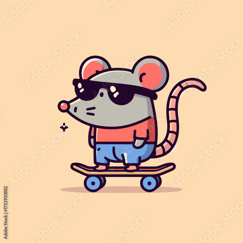 vector illustration set of cartoon mice playing skateboard