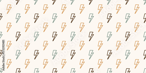 Seamless Lightning Pattern, Modern Geometric Background, Energy Vector Texture