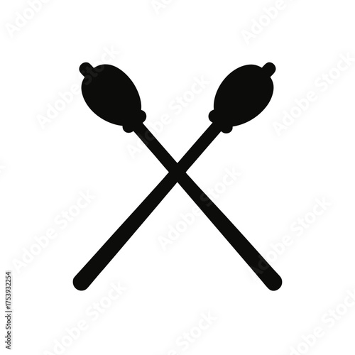 Two crossed maces in simple black design on transparent background silhouette