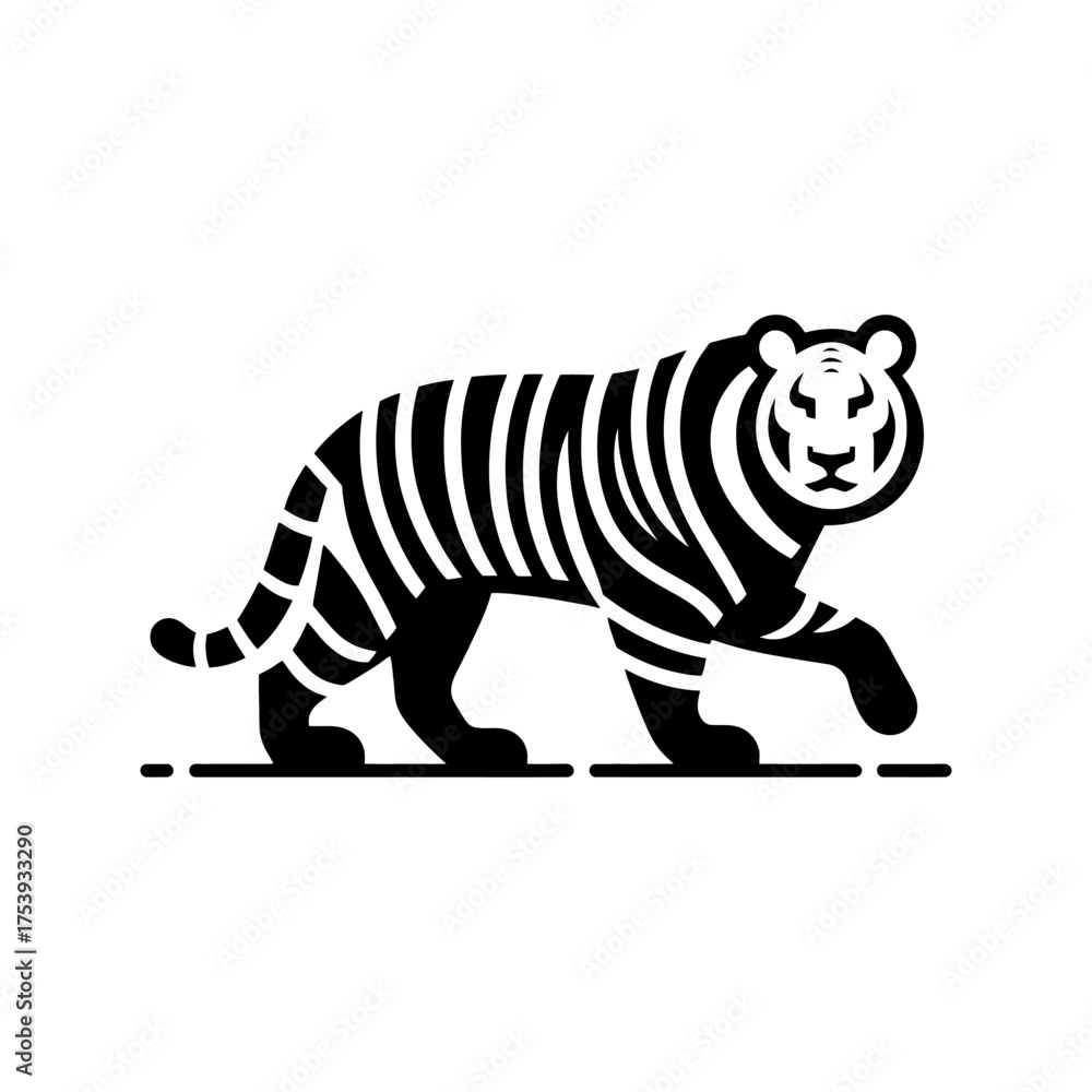 Naklejka premium Bold Monochromatic Tiger Illustration for Striking Visual Designs