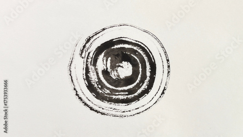 Ink-drawn water ripples, ripples painted with ink and brush, ink wash painting of ripples, round swirl
