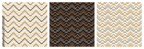 Vector Set of Seamless Chevron Patterns. Striped Backgrounds in Earthy colors