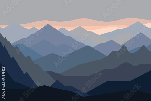 Abstract geometric mountain range landscape at dusk