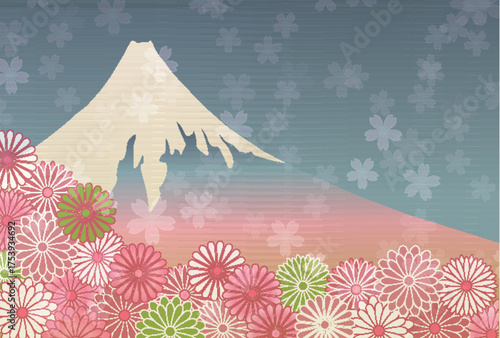 富士山　和柄　年賀状　背景	