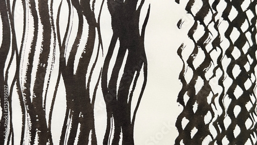 A hand-drawn wave illustration with a brush, brush-drawn rough lines, brush-drawn drawing