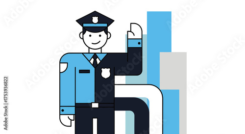 Police Officer Action Scene, Urban Environment, Illustration, Civic Duty Concept, Graphic Design