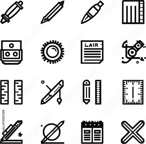 Design Editing Tools Icons Vector Set on White Background