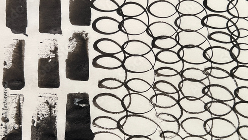 spirals and wavy lines painted with ink and brush, a drawing of spirals and wavy lines