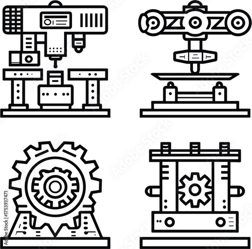 Metal Forming Process Icons Vector Set on White Background