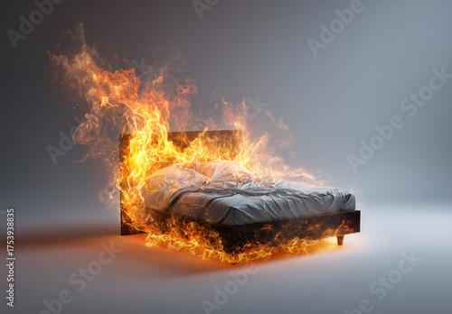 The bed in the bedroom caught fire due to a spontaneous combustion