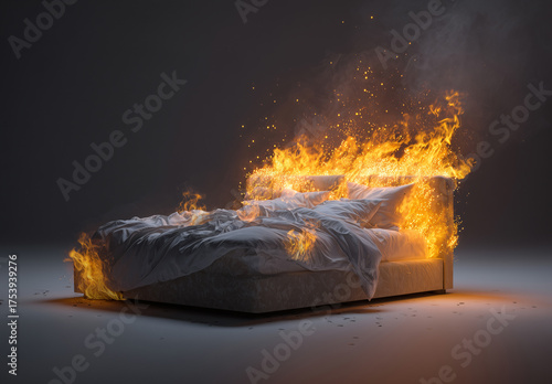 The bed in the bedroom caught fire due to a spontaneous combustion