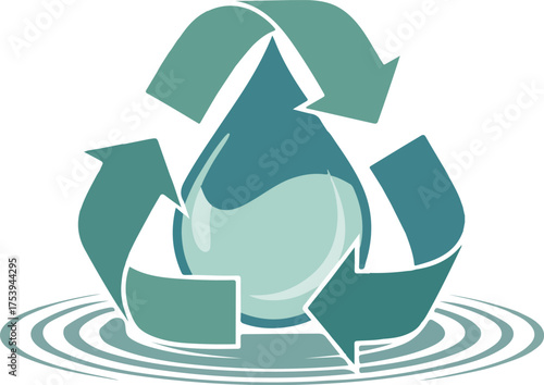 Conceptual illustration of water conservation and environmental protection with recycling symbol